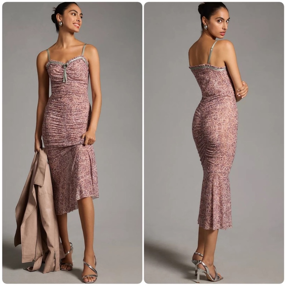 By Anthropologie mesh small leopard print maxi dress
